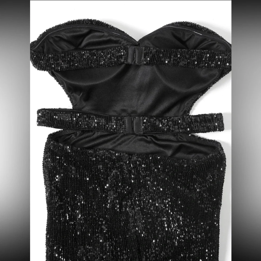Strapless Black Sequin Mermaid Evening Dress